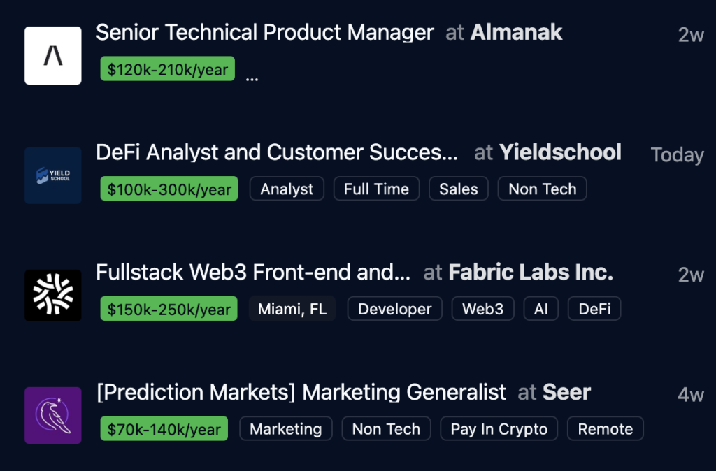 Discover job listings in the crypto space. Source: cryptojobslist.com/ - The Coinomist