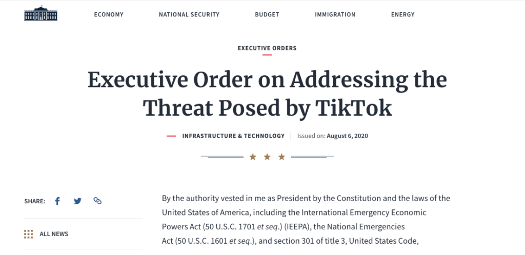 Donald Trump’s executive order addressing TikTok. Source: White House archives 
- The Coinomist